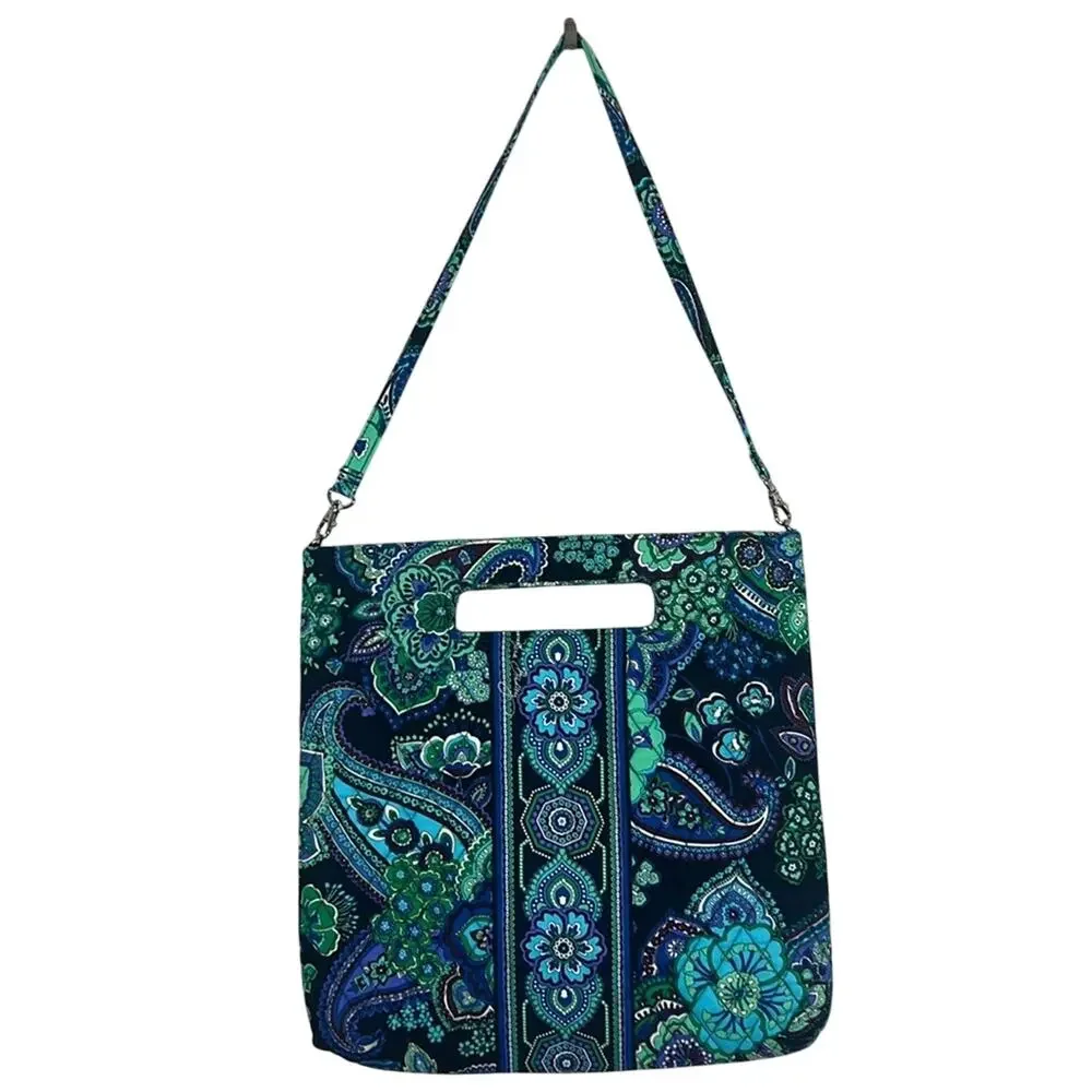 Vera Bradley Crossbody Tote Bag Rhapsody Blue Green Quilted Floral Paisley 70s